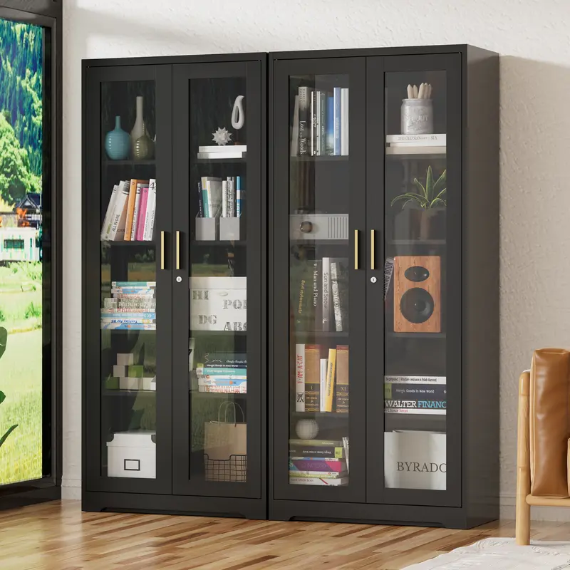 POLUP Armario independiente, resistente e impermeable de 71 pulgadas: vitrina rectangular de vidrio con puerta con cerradura, estructura metálica y puerta de cristal, 4 estantes ajustables, base plana, decoración moderna para el hogar; mueble de almacenam
