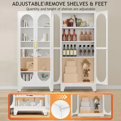 Vitrina metálica resistente de 180 cm de altura con puerta de cristal con cerradura, mueble de cinco niveles con cuatro estantes ajustables, ideal para bar en casa y almacenamiento de utensilios para vajilla, objetos de colección y archivos.