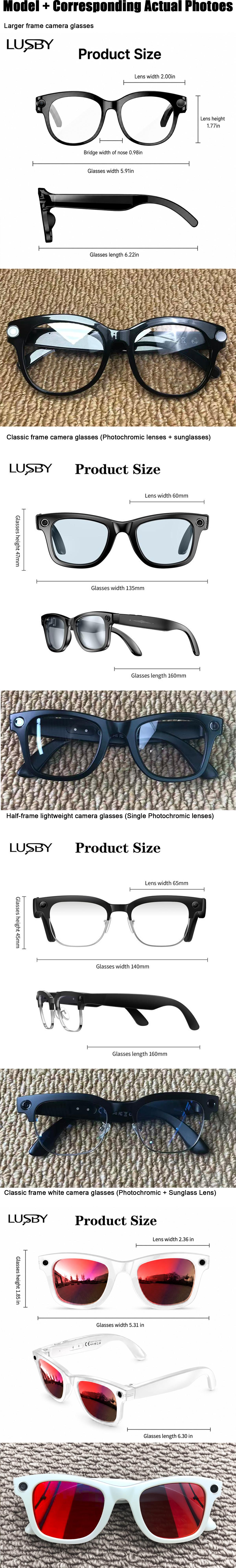 LUSBY Smart AI Camera Glasses with 8MP Photochromic Lenses ,Button Touch Adjustment for Travel Outdoor Adventures Hands-Free Photography 160+Languages Real-Time Translation Bluetooth Wireless Wearable Video Recording UV Protection ,Easter gift