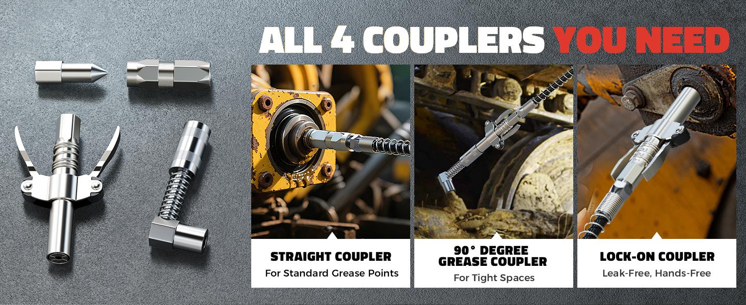 Cordless Grease Gun Compatible with Milwaukee/DeWalt Battery(NO BATTERY!!), 12000PSI, Dual Pistol & in-Line Grip, Works with Bulk & Cartridge Grease, with 39" Hose & 4 Couplers