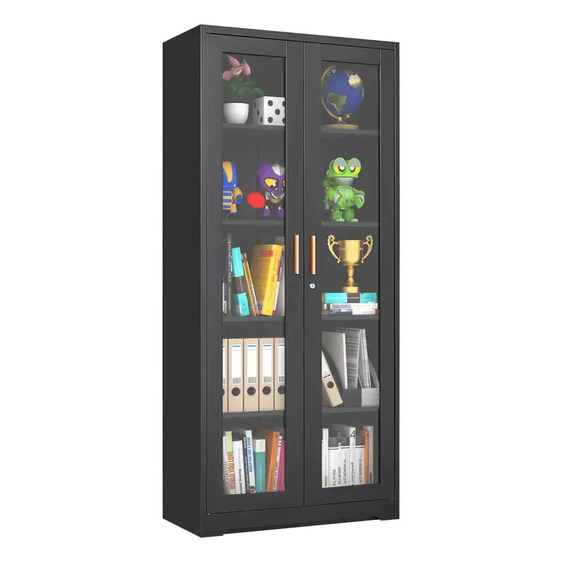 POLUP Armario independiente, resistente e impermeable de 71 pulgadas: vitrina rectangular de vidrio con puerta con cerradura, estructura metálica y puerta de cristal, 4 estantes ajustables, base plana, decoración moderna para el hogar; mueble de almacenam