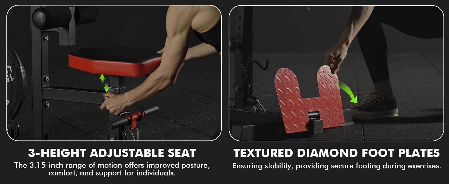 LAT Tower Fitness Equipment with Lat Pull Down, Lat Row, High & Low Pulley Station, Flip-Up Footplate, and AB Crunch Harness for Home Gym Barbell Clamps