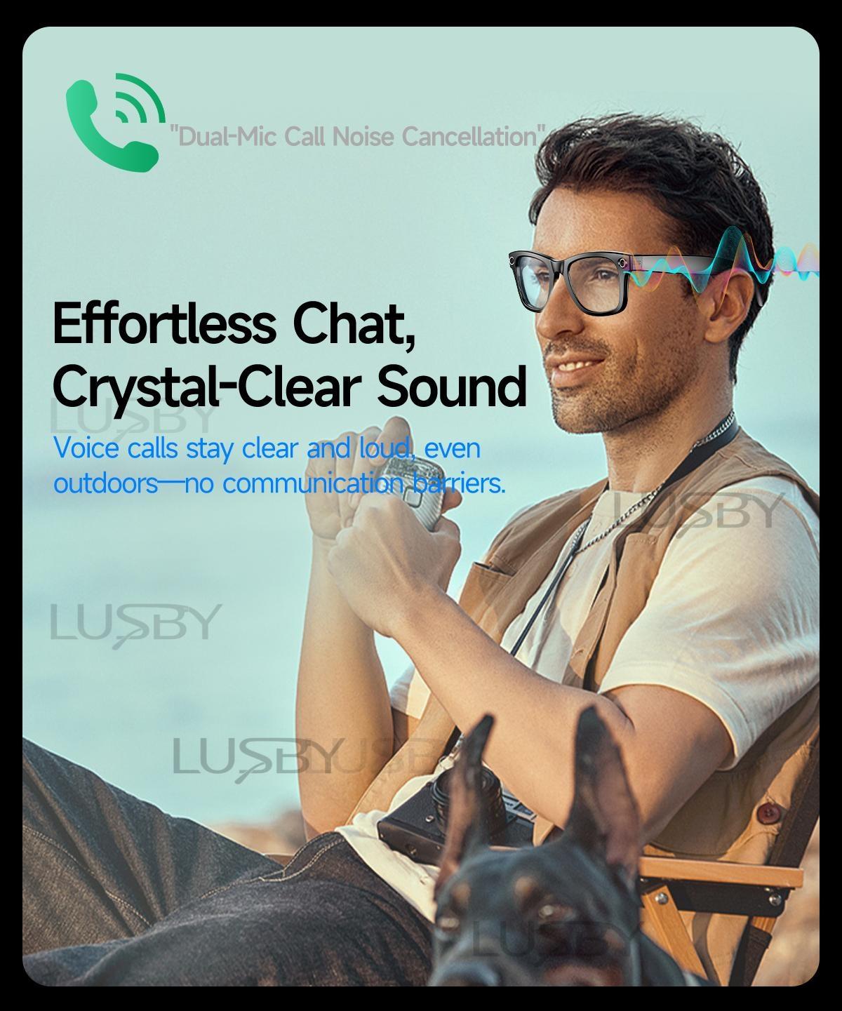 LUSBY Smart AI Camera Glasses with 8MP Photochromic Lenses ,Button Touch Adjustment for Travel Outdoor Adventures Hands-Free Photography 160+Languages Real-Time Translation Bluetooth Wireless Wearable Video Recording UV Protection ,Easter gift