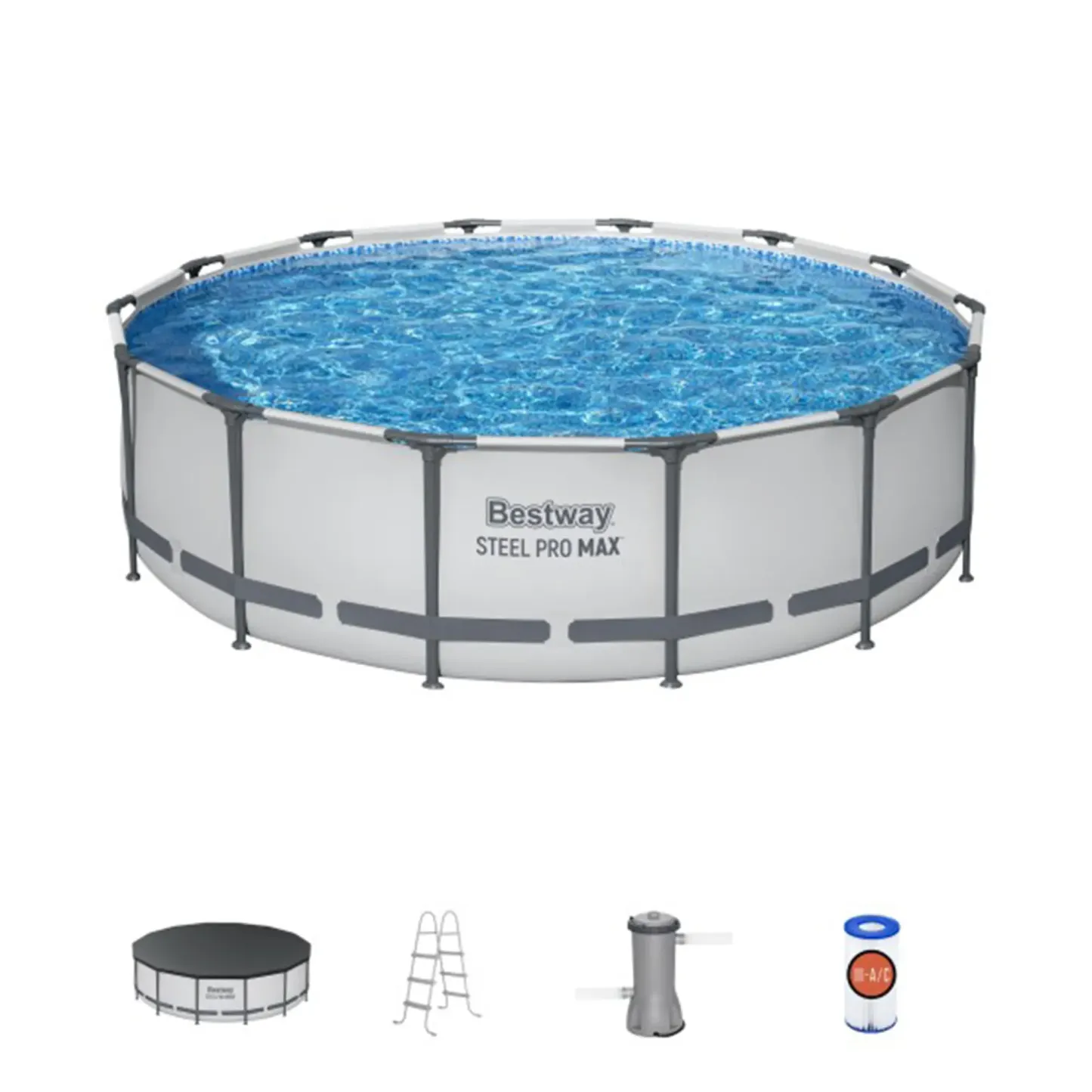 Piscina redonda desmontable Bestway Steel Pro MAX para exteriores con bomba — 30 a 42 pulgadas de profundidad