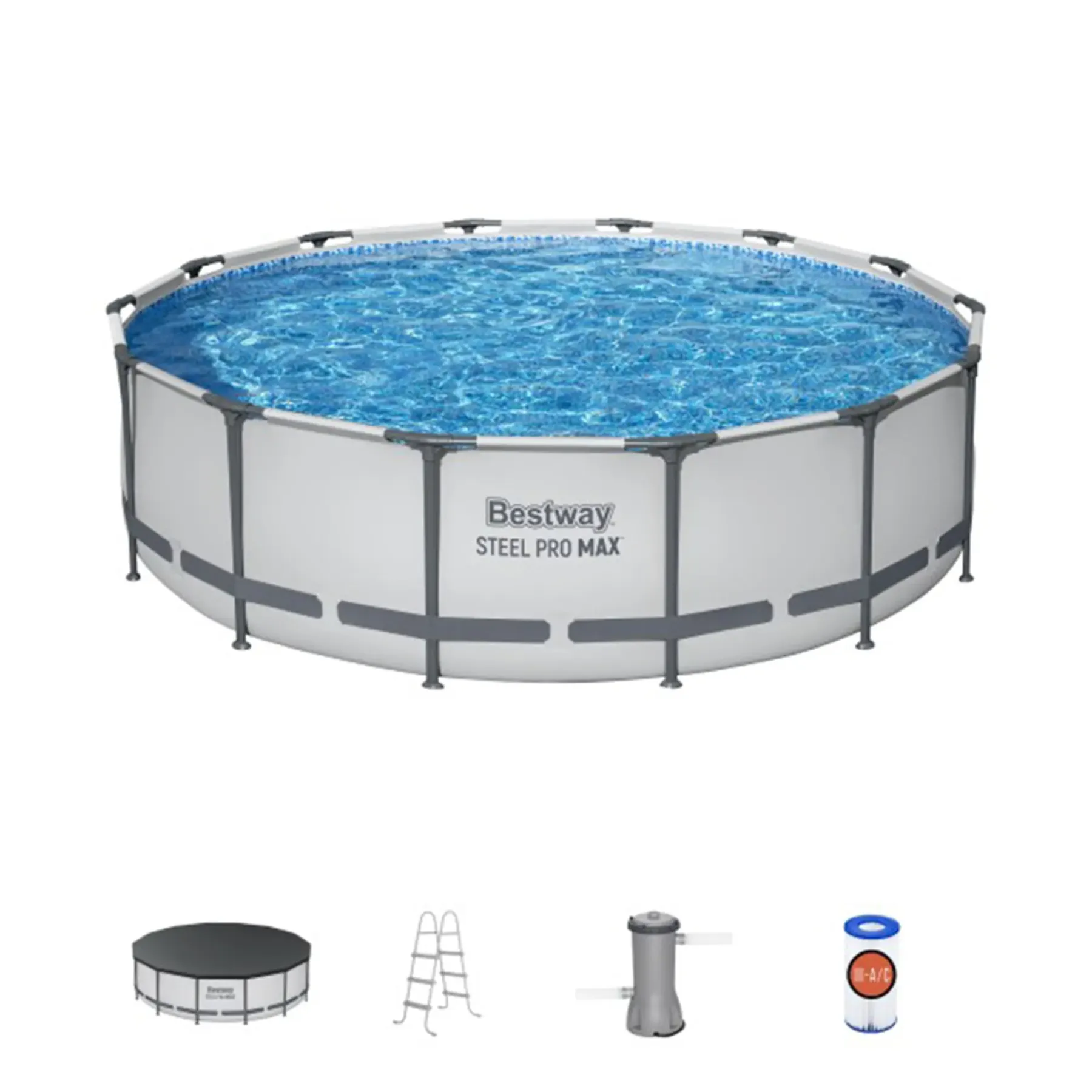 Piscina redonda desmontable Bestway Steel Pro MAX para exteriores con bomba — 30 a 42 pulgadas de profundidad