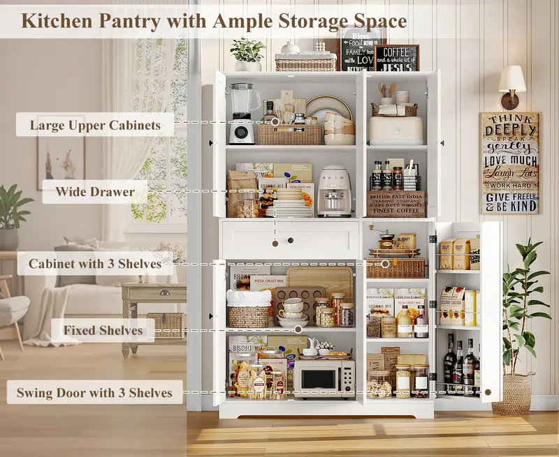 【2-package shipping 】HOSTACK 68" Tall Kitchen Pantry Storage Cabinet, Modern Kitchen Hutch Cabinet with Doors and Shelves, Freestanding Food Pantry with Large Storage Drawer