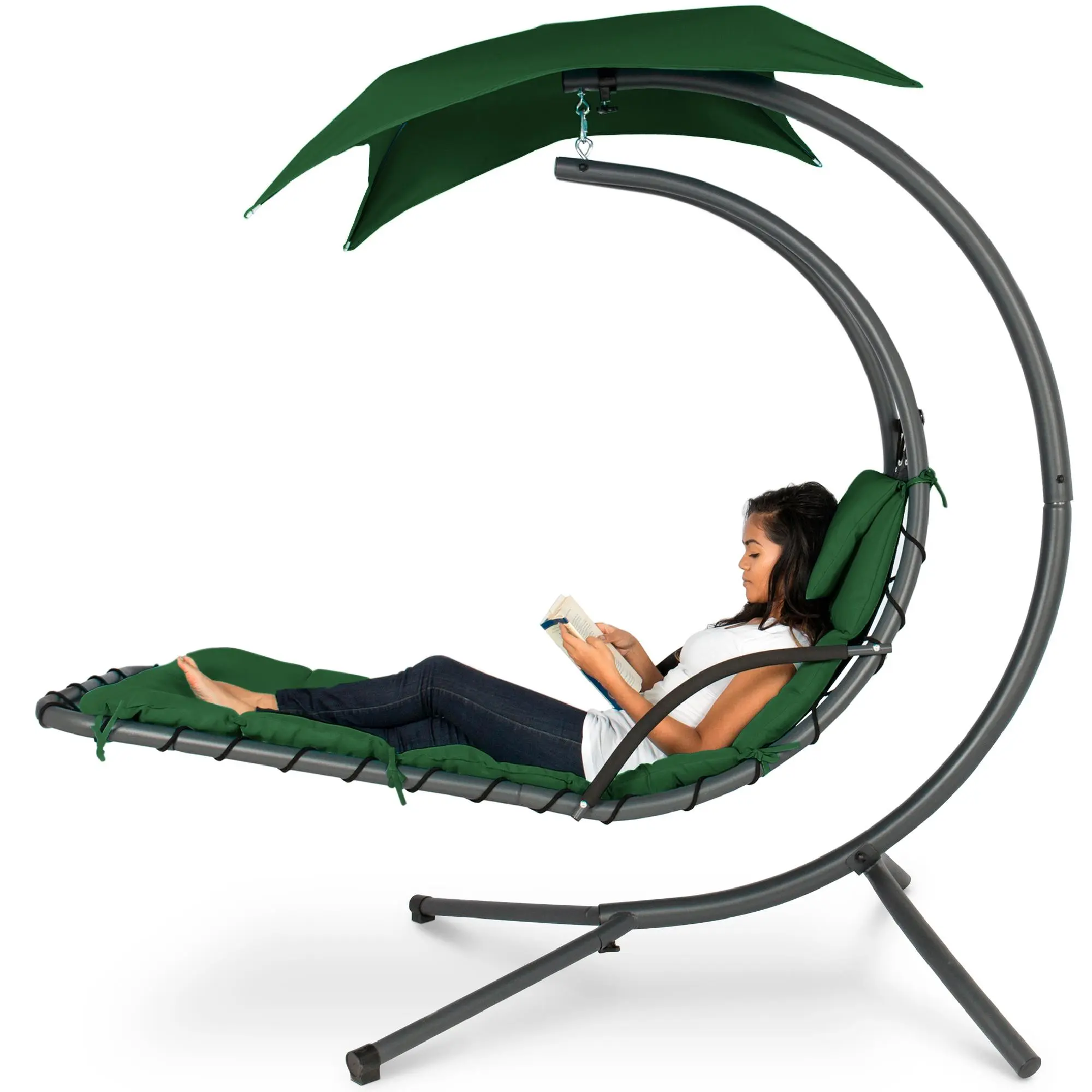 Best Choice Products — Tumbona colgante curva tipo columpio para patio o jardín, con almohada, toldo y soporte