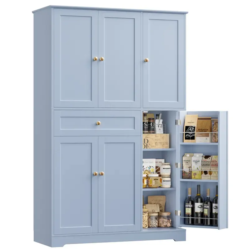 Armario despensero de cocina de 68 pulgadas de alto, mueble despensero moderno con puertas y estantes, despensa independiente con cajón de gran capacidad.