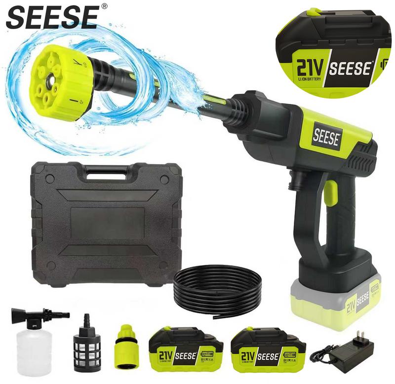 SEESE Hidrolavadora Inalámbrica 21V Portátil De Alta Presión Con Batería Recargable Para Lavar Autos Jardín Hogar, ideal como regalo festivo.