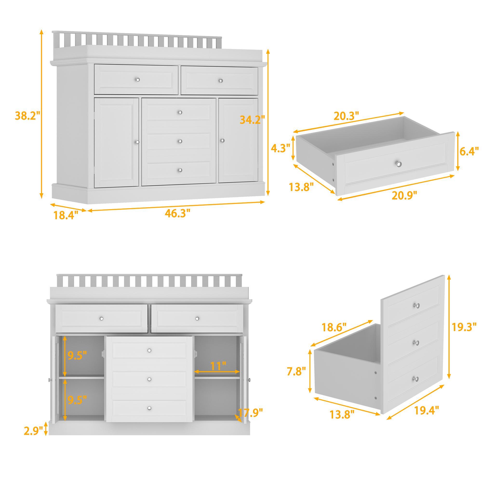 Deborah Changing Table Dresser Antique White with Exposed Shelves,5 Exposed Drawers & Space for Changing Pad, High-Quality Engineered Wood