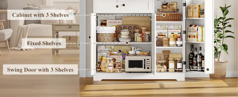 【2-package shipping 】HOSTACK 68" Tall Kitchen Pantry Storage Cabinet, Modern Kitchen Hutch Cabinet with Doors and Shelves, Freestanding Food Pantry with Large Storage Drawer