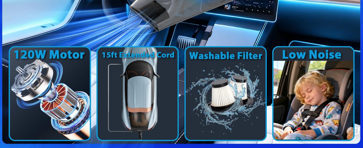 THINKWORK Car Cleaning Kit & Car Detailing Kit, Car Cleaning Kit with High-Power Blue Handheld Vacuum Cleaner, Brush Sets, Windshield Cleaner, Car Accessories, Car Gift Set