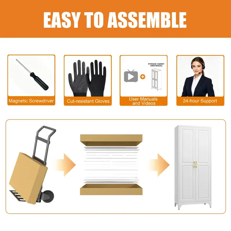 Armario cerrado con estructura metálica de 75 pulgadas: mueble rectangular para almacenamiento de alimentos con 5 estantes ajustables y extraíbles, 2 tiradores dorados y múltiples compartimentos; requiere montaje; mueble despensa moderno para coci