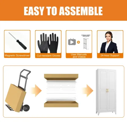 Armario cerrado con estructura metálica de 75 pulgadas: mueble rectangular para almacenamiento de alimentos con 5 estantes ajustables y extraíbles, 2 tiradores dorados y múltiples compartimentos; requiere montaje; mueble despensa moderno para coci