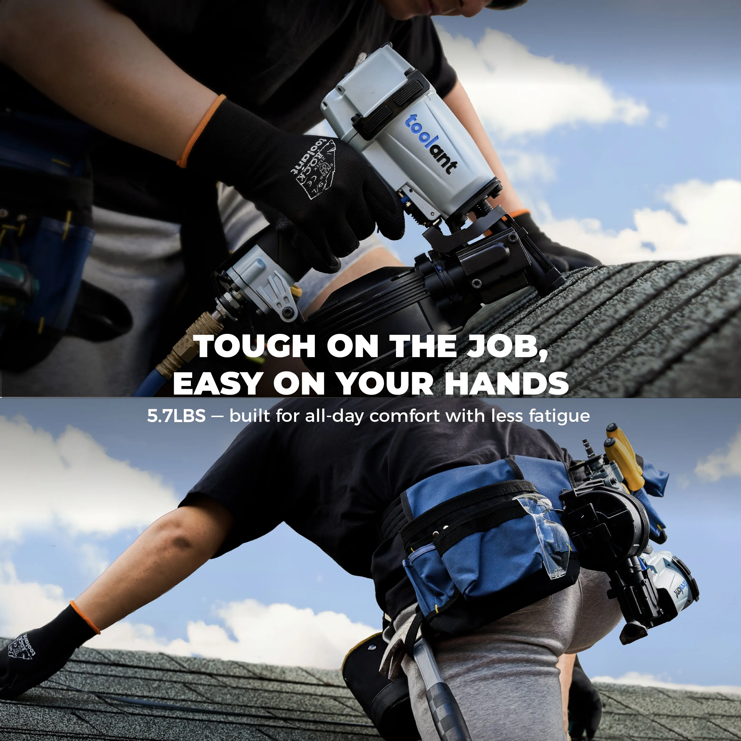 toolant Roofing Nailer, Pistolas para roofing, Pneumatic Nail Gun for 3/4" to 1-3/4" Nails, 120 Coil Capacity, 70-120 PSI, 15 Degree, Heavy Duty Roofing Tool for Asphalt Roofing Shingles, Fencing, and Wood Siding