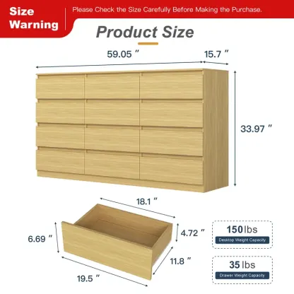 Cómoda moderna Spaco de 6 cajones para dormitorio (blanca): mueble ancho de madera con cajones profundos de deslizamiento suave; mueble de almacenamiento grande para interiores, ideal para apartamentos y decoración del hogar.