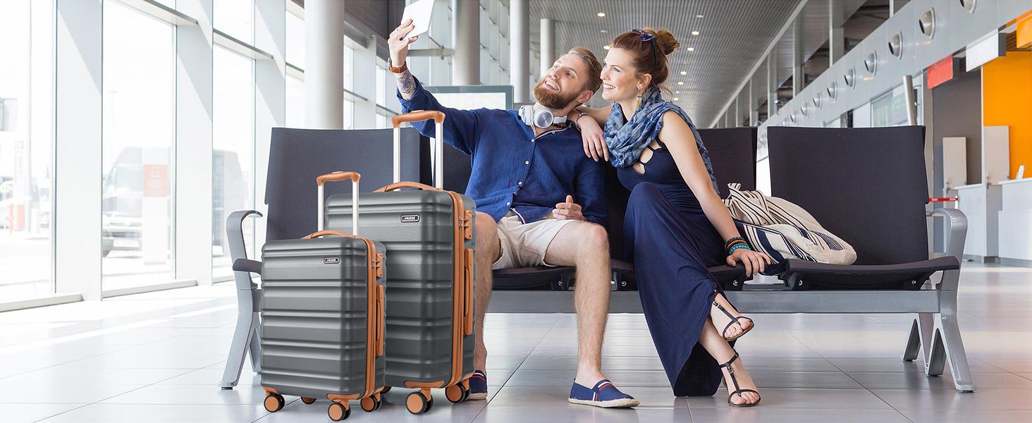 UKEIN 7-Piece Durable Hardside Luggage Set - 20/24/28-Inch 4-Wheel Spinner Carry-On Luggage with TSA Lock, YKK Zipper, Travel Bag, 3 Packing Cubes for Summer Travel, Outdoor Fun, Carry-On Luggage Sets