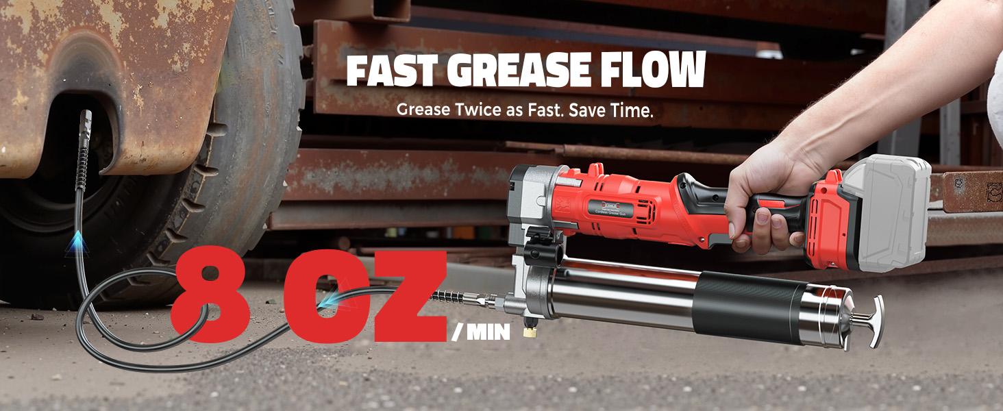 Cordless Grease Gun Compatible with Milwaukee/DeWalt Battery(NO BATTERY!!), 12000PSI, Dual Pistol & in-Line Grip, Works with Bulk & Cartridge Grease, with 39" Hose & 4 Couplers