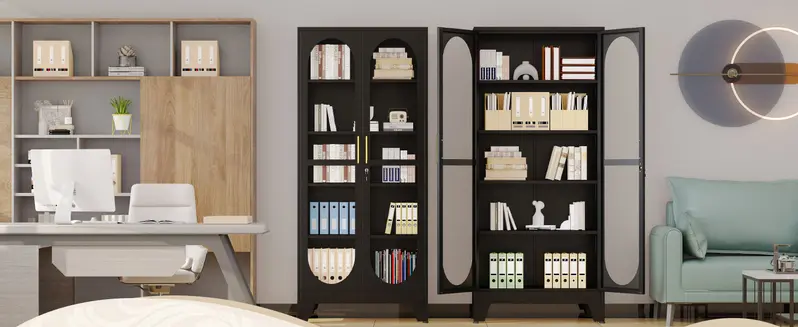 GEITIN Sturdy 70.87" Tall Metal Curio Cabinet - Lock-secure Glass Door, 5-Tier Room Furniture with 4 Adjustable Shelves, Home Bar & Tool Storage for Crockery, Collectibles, Files