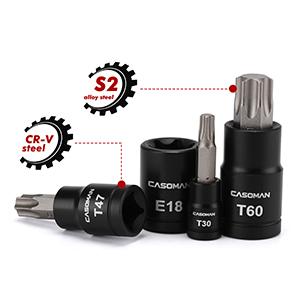 CASOMAN 71-Piece Master Hex & Torx Bit Impact Socket Set 1/4" 3/8" 1/2" Drive Metric SAE Hex Bit Sockets Star Bit Sockets T6 T70 E-Torx Sockets E4 E24 with Storage Case, sohochic