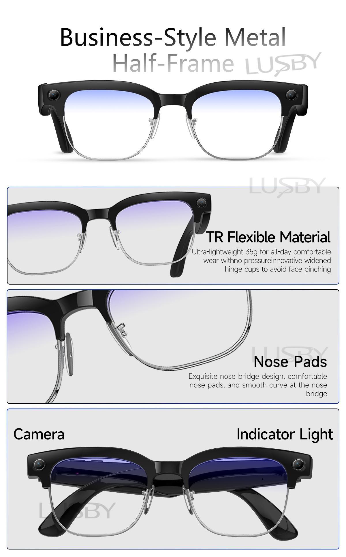 LUSBY Smart AI Camera Glasses with 8MP Photochromic Lenses ,Button Touch Adjustment for Travel Outdoor Adventures Hands-Free Photography 160+Languages Real-Time Translation Bluetooth Wireless Wearable Video Recording UV Protection ,Easter gift