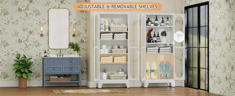 GEITIN Sturdy 70.87" Tall Metal Curio Cabinet - Lock-secure Glass Door, 5-Tier Room Furniture with 4 Adjustable Shelves, Home Bar & Tool Storage for Crockery, Collectibles, Files