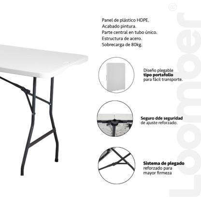 Set de mesa plegable portátil de 6 pies y mantel FWTI (ZB-6FT) — Mesa plegable ligera con asa integrada y patas de acero aleado; resistente y duradera, ideal para fiestas en el jardín y acampadas — Blanco