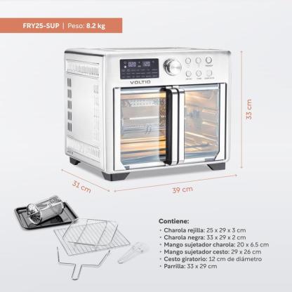 Horno Freidora de Aire 25L Rostizador Puerta Francesa