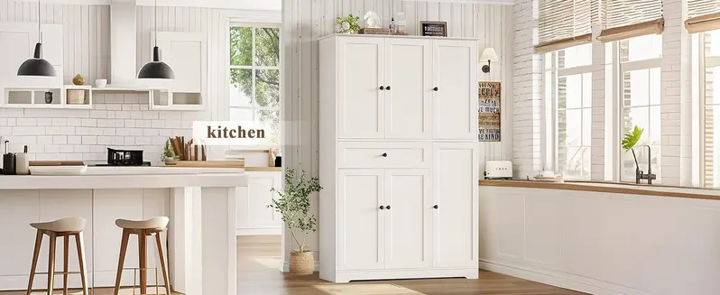 【2-package shipping 】HOSTACK 68" Tall Kitchen Pantry Storage Cabinet, Modern Kitchen Hutch Cabinet with Doors and Shelves, Freestanding Food Pantry with Large Storage Drawer