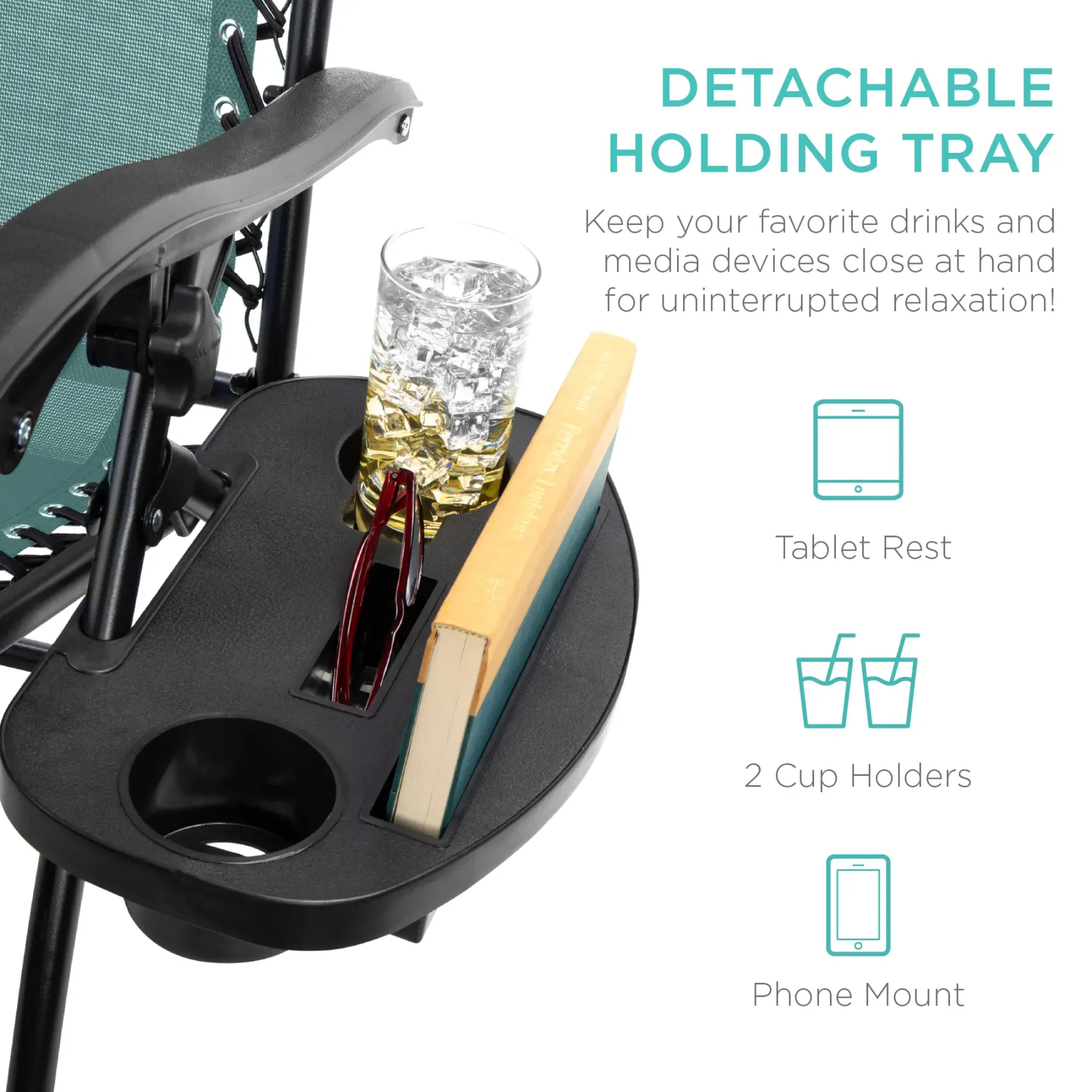 Juego de 2 tumbonas reclinables de gravedad cero para patio o piscina, con bandeja portavasos（Paquete de 2）