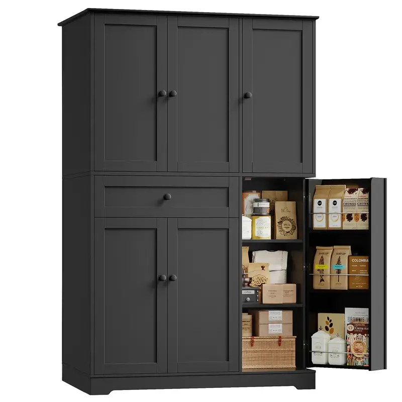 Armario despensero de cocina de 68 pulgadas de alto, mueble despensero moderno con puertas y estantes, despensa independiente con cajón de gran capacidad.