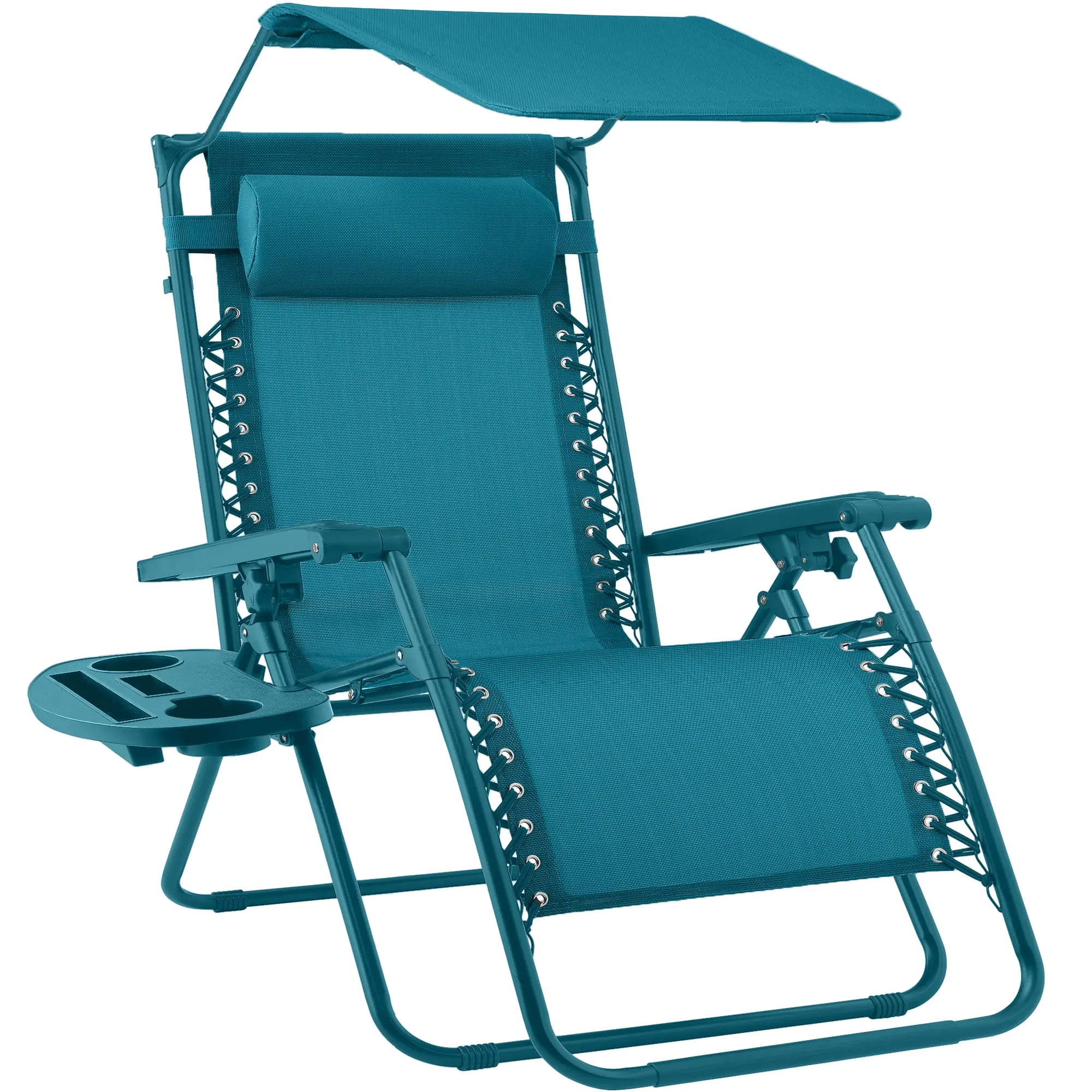 Best Choice Products — Tumbona reclinable plegable de gravedad cero para patio, con toldo, reposacabezas y bandeja