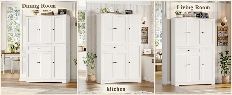 【2-package shipping 】HOSTACK 68" Tall Kitchen Pantry Storage Cabinet, Modern Kitchen Hutch Cabinet with Doors and Shelves, Freestanding Food Pantry with Large Storage Drawer