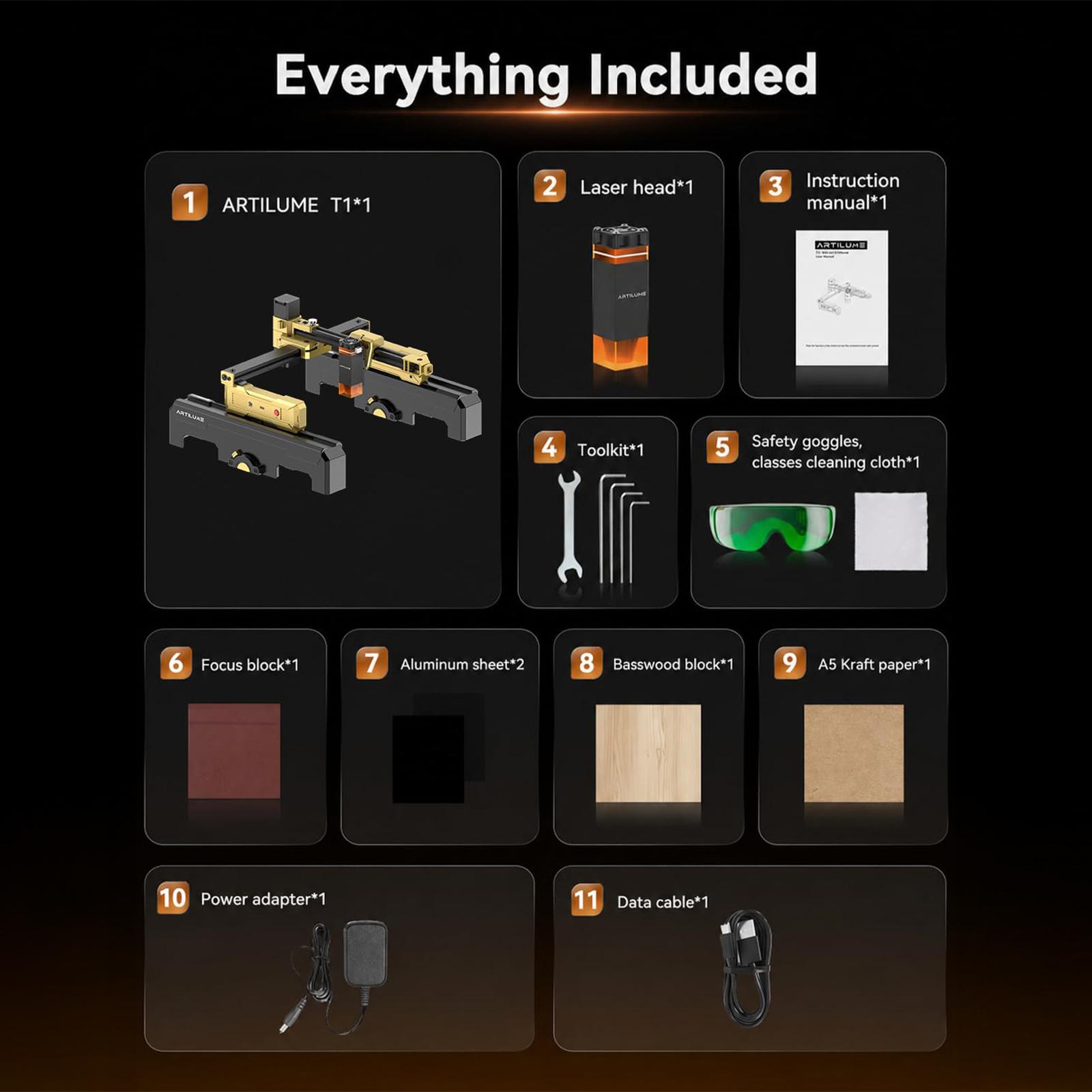 ARTILUME T1 Portable Wi-Fi Laser Engraving Machine, Pre-Assembled Folding Frame, APP Control, 0.01mm Precision, 10000mm/min Speed, Engraves Wood, Leather, Metal, Acrylic, Custom Design Tool for Creative Crafts,toolupgrade