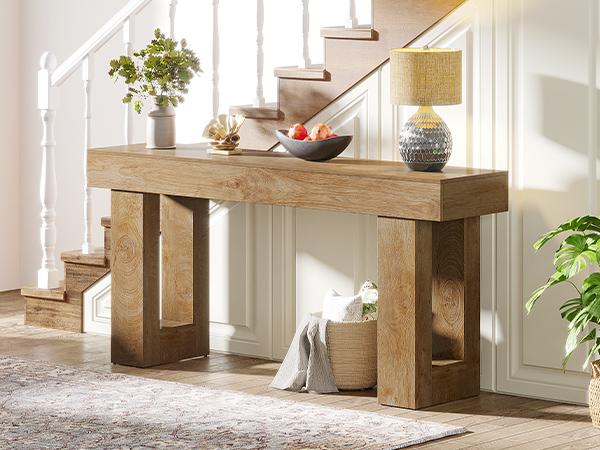 Tribesigns 63-Inch Long Console Table, Wooden Rectangular Sofa Table Behind The Couch, Farmhouse Entryway Table for Entrance, Hallway, Living Room (Natural) Modern