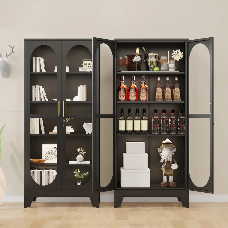 GEITIN Sturdy 70.87" Tall Metal Curio Cabinet - Lock-secure Glass Door, 5-Tier Room Furniture with 4 Adjustable Shelves, Home Bar & Tool Storage for Crockery, Collectibles, Files