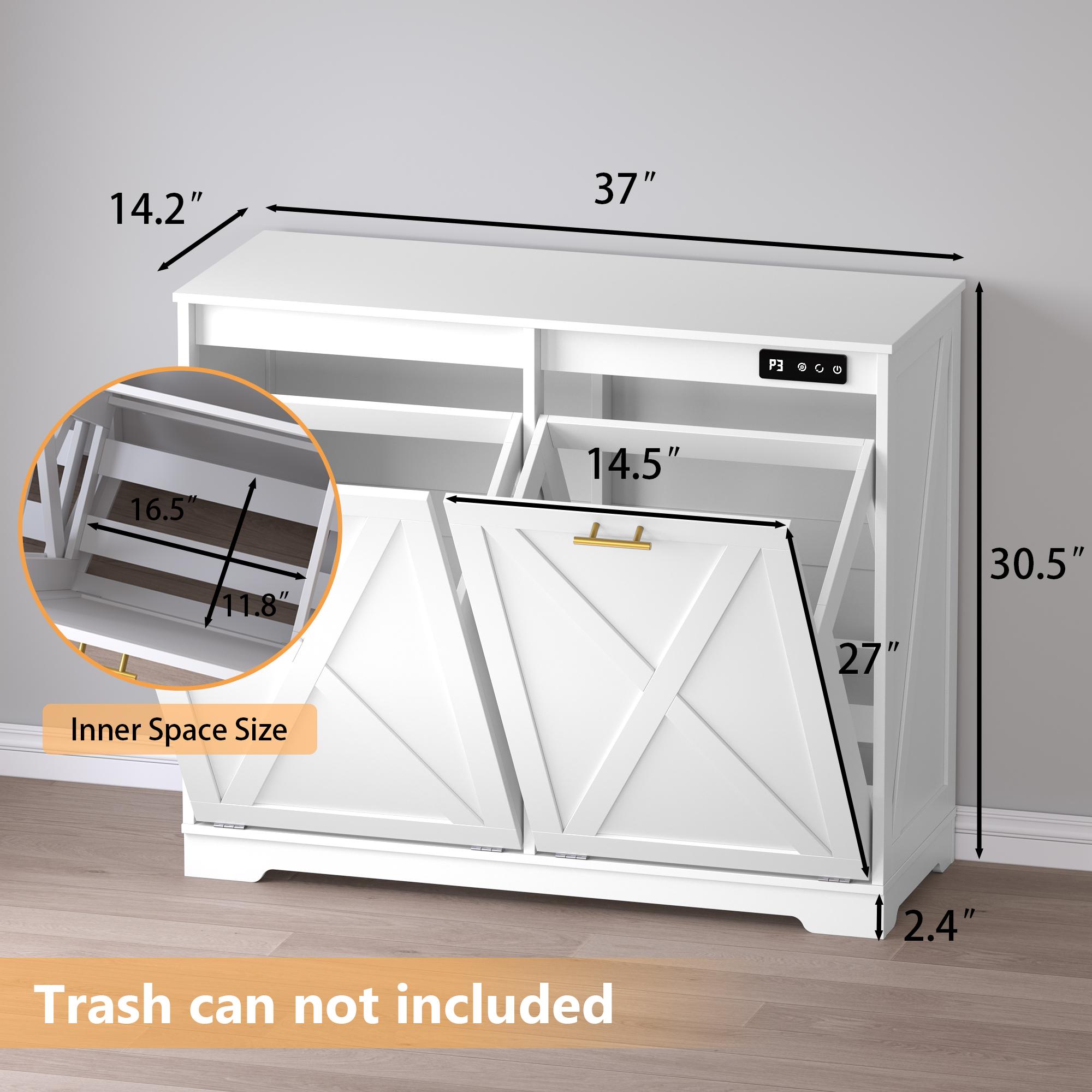 Tilt Out Trash  Cabinet for 2 Bins, Hidden Recycle Garbage Bin Enclosure, Wooden Double Laundry Cabinet with Odor Control, Negative Ion & Ozone, for Kitchen, Bathroom, Laundry Room,dorm essentials,home decor