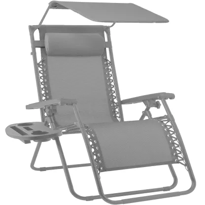Best Choice Products — Tumbona reclinable plegable de gravedad cero para patio, con toldo, reposacabezas y bandeja