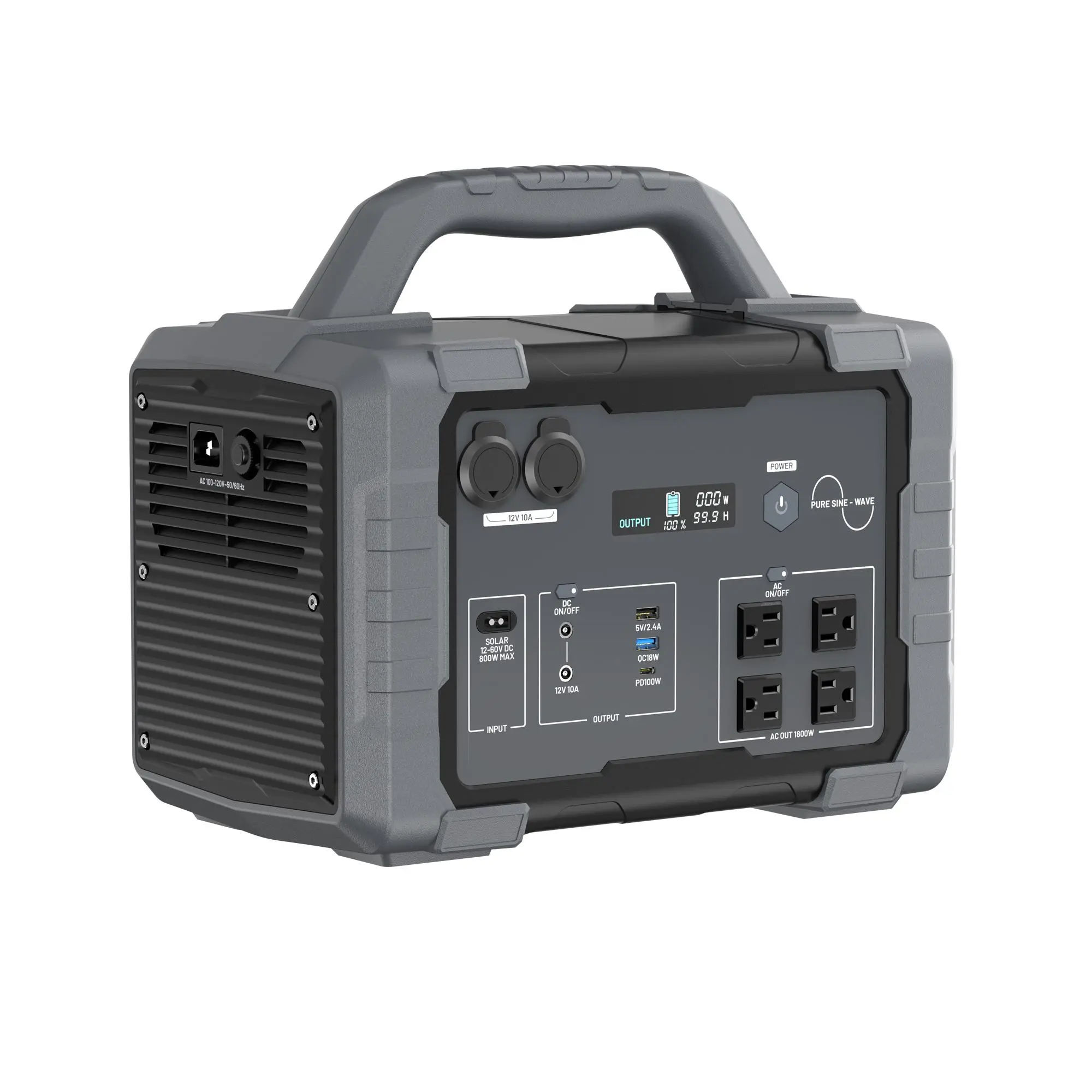 Estación de energía portátil de 1800 W/1024 Wh | Carga rápida en 1,5 horas | 4 salidas de CA de 1800 W | Salida USB-C de 100 W | Generador de respaldo para el hogar | Salida de energía de alta eficiencia | Inversor portátil | Cargador multipuerto (Panel s