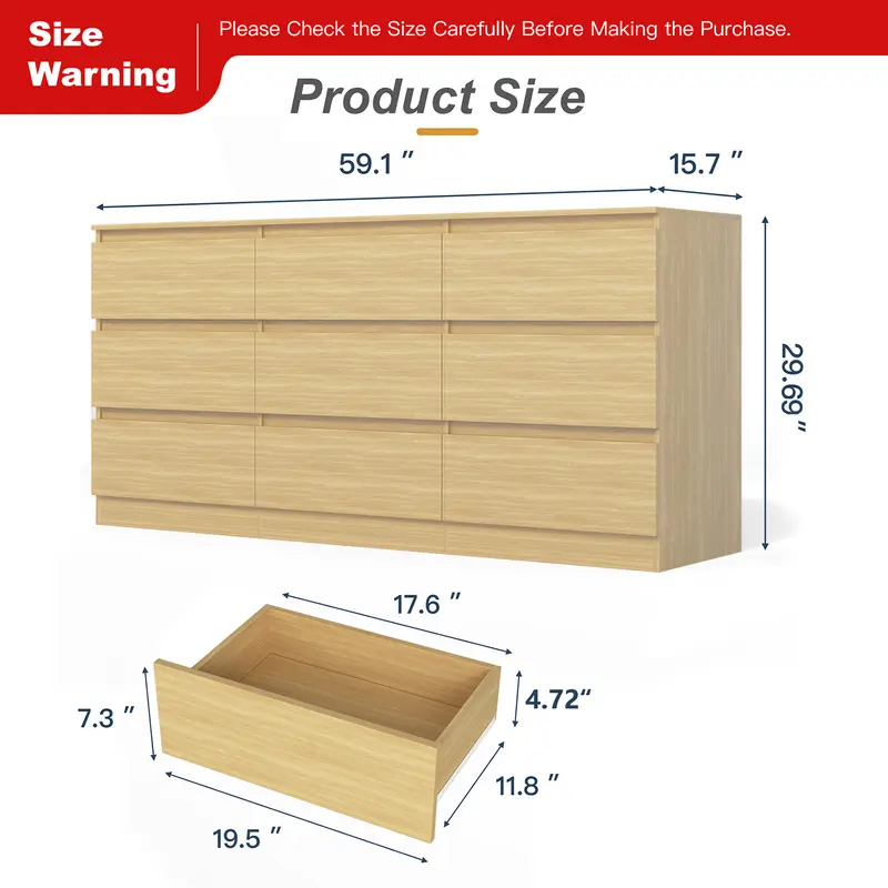 Cómoda moderna Spaco de 6 cajones para dormitorio (blanca): mueble ancho de madera con cajones profundos de deslizamiento suave; mueble de almacenamiento grande para interiores, ideal para apartamentos y decoración del hogar.