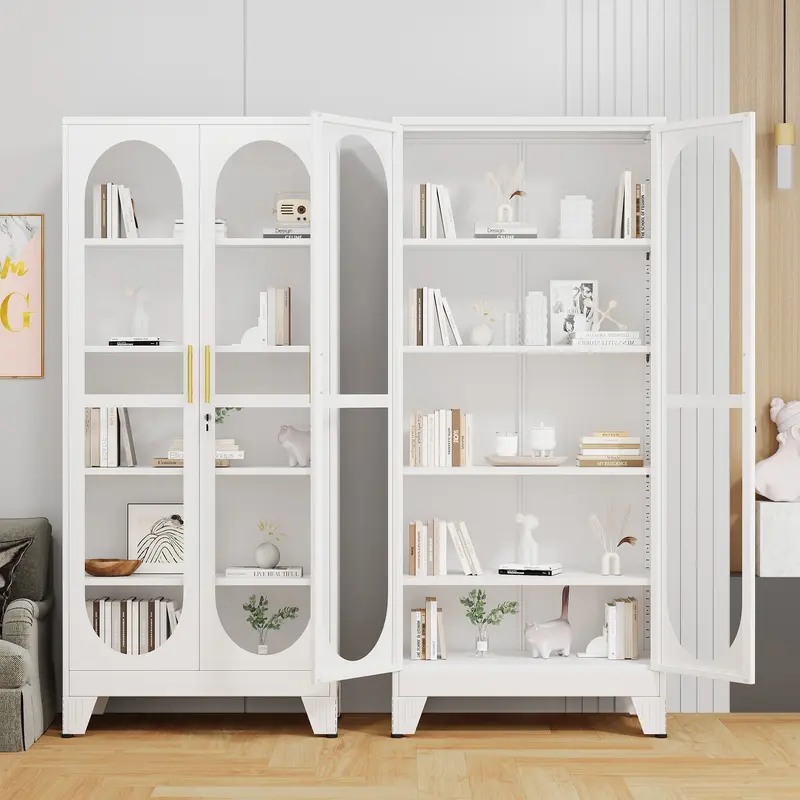 GEITIN Sturdy 70.87" Tall Metal Curio Cabinet - Lock-secure Glass Door, 5-Tier Room Furniture with 4 Adjustable Shelves, Home Bar & Tool Storage for Crockery, Collectibles, Files