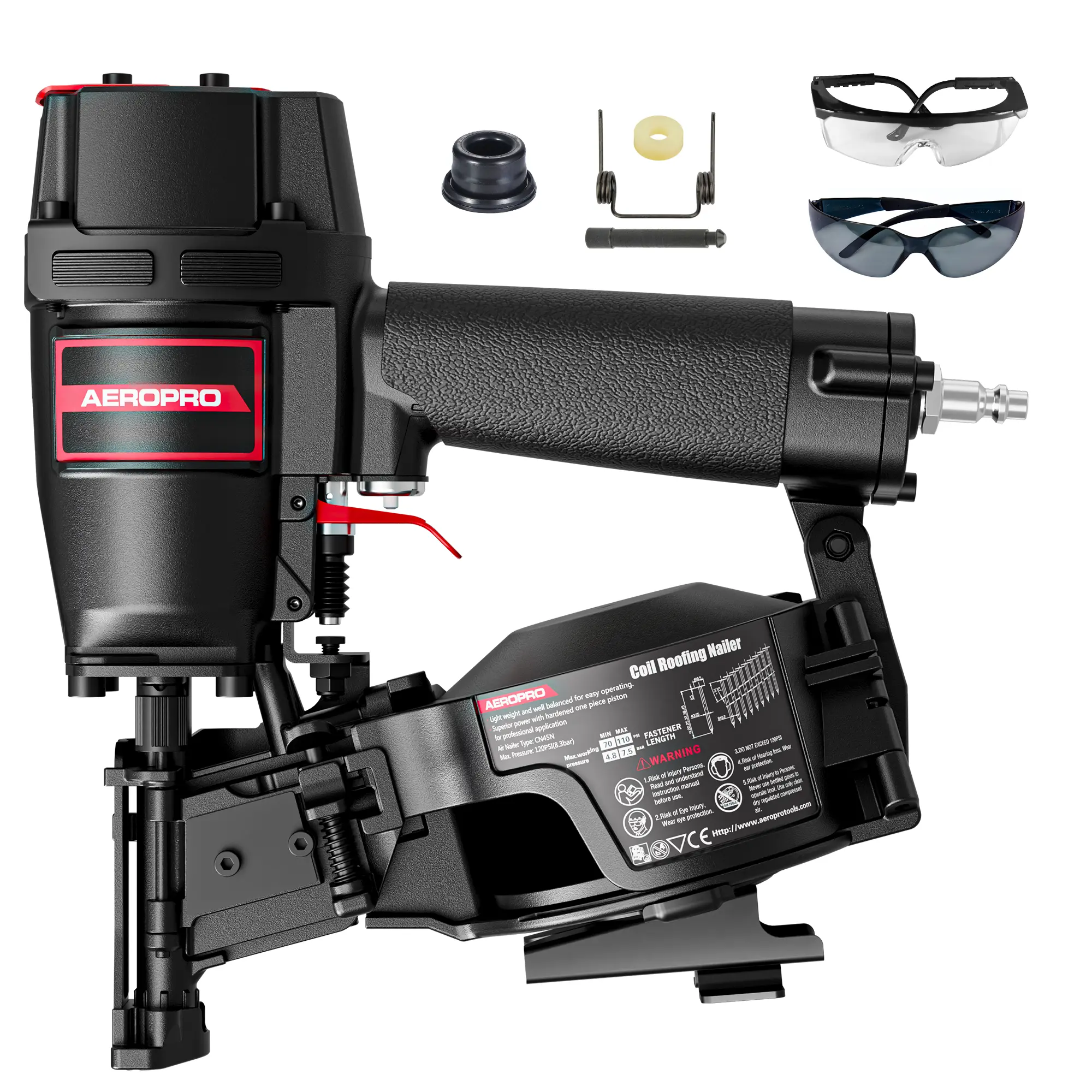 Clavadora para techos AeroPro CN45N para profesionales, pistola de clavos para techos de 15 grados, clavadoras neumáticas de alta resistencia para techado, clavadora neumática para tejas asfálticas.
