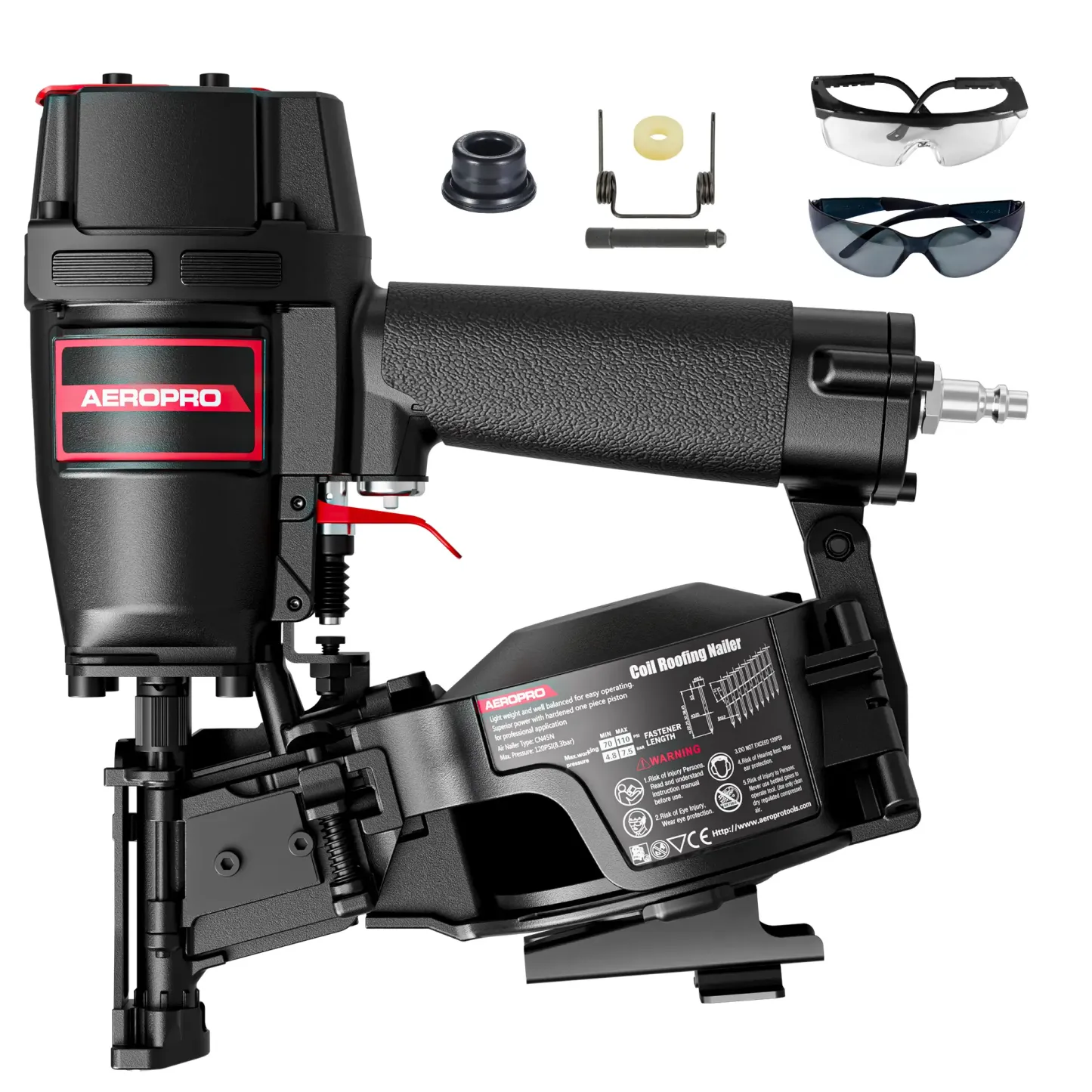 Clavadora para techos AeroPro CN45N para profesionales, pistola de clavos para techos de 15 grados, clavadoras neumáticas de alta resistencia para techado, clavadora neumática para tejas asfálticas.