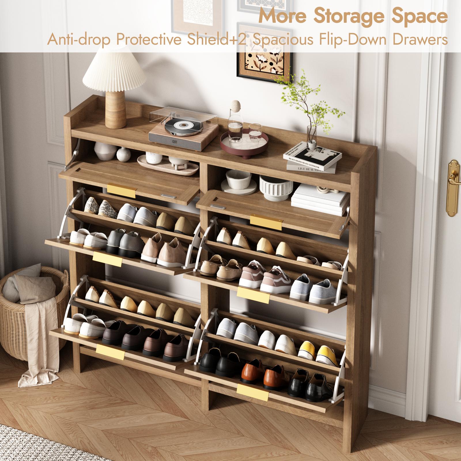 PieDle Furniture Boho-Chic Rattan Shoe Storage with Drawers for Home Entries