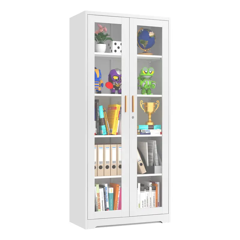 POLUP Armario independiente, resistente e impermeable de 71 pulgadas: vitrina rectangular de vidrio con puerta con cerradura, estructura metálica y puerta de cristal, 4 estantes ajustables, base plana, decoración moderna para el hogar; mueble de almacenam