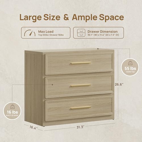 「SohoChic」SICOTAS Oversized Tall Nightstand with 3 Storage Drawers & Golden Handles, Modern Home/Bedroom Decor End Table for Bedside, Nurseries, Assembly Required, Waterproof Indoor Furniture