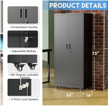 Armario de almacenamiento metálico INTERGREAT con ruedas, armario de almacenamiento para garaje de 73" con puerta y 4 estantes, armario para herramientas con ruedas para el hogar, la oficina, blanco #Summervibes