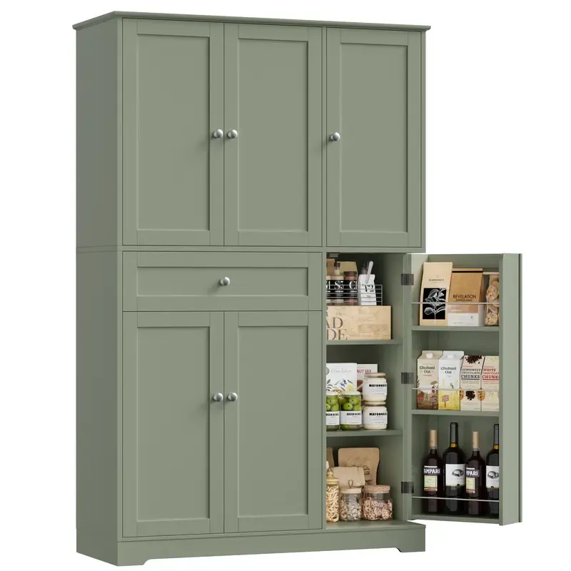 Armario despensero de cocina de 68 pulgadas de alto, mueble despensero moderno con puertas y estantes, despensa independiente con cajón de gran capacidad.