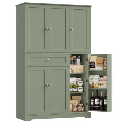 Armario despensero de cocina de 68 pulgadas de alto, mueble despensero moderno con puertas y estantes, despensa independiente con cajón de gran capacidad.