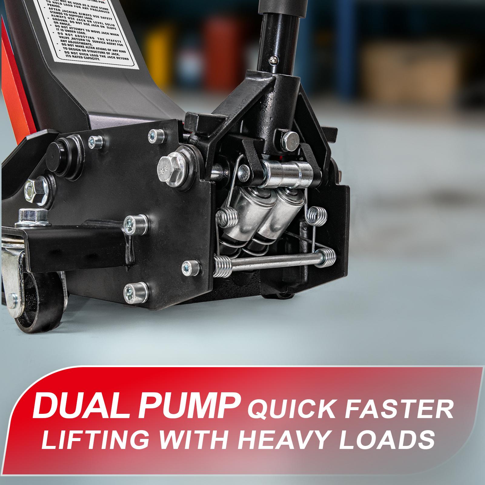 with detachable lifting tray 4 Ton Low Profile Racing Floor Jack, Dual Pump Fast Lift Alloy Steel 4 Ton Floor Jack for Car, SUV and Truck, 100mm&ndash;680mm (4"&ndash;26.8") Lift Range Heavy Duty Car Jack Hydraulic